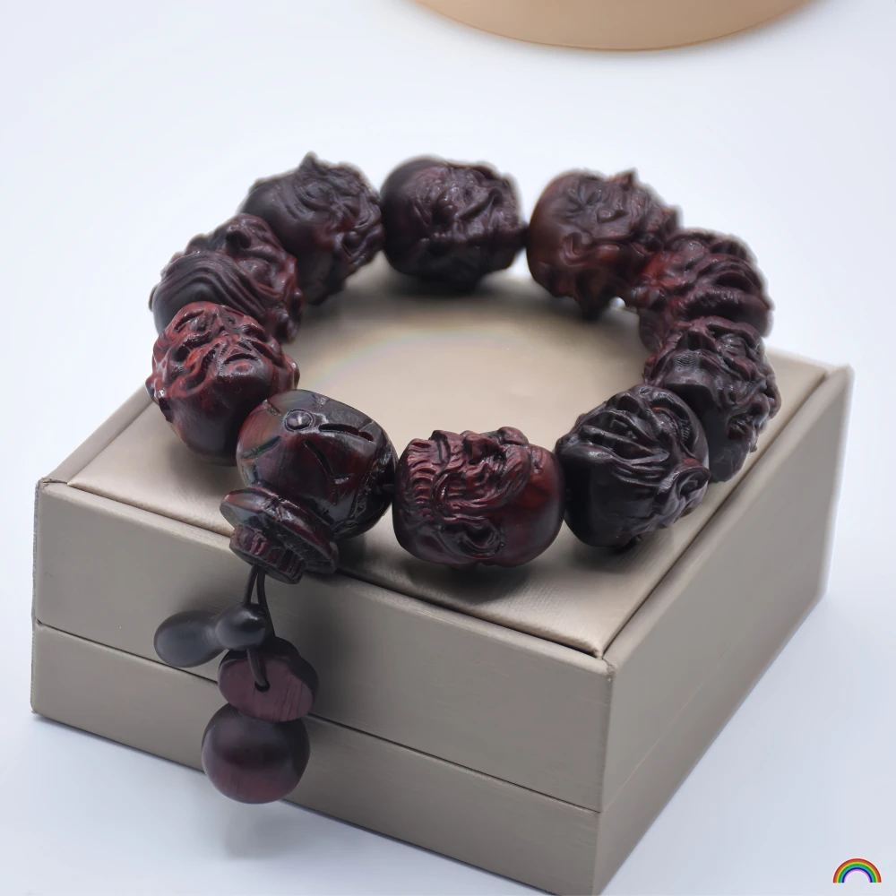 Natural red sandalwood carving 18 Arhat hand string sandalwood heart chanting Buddha magic wood rosary wen dang beads Rwbuy