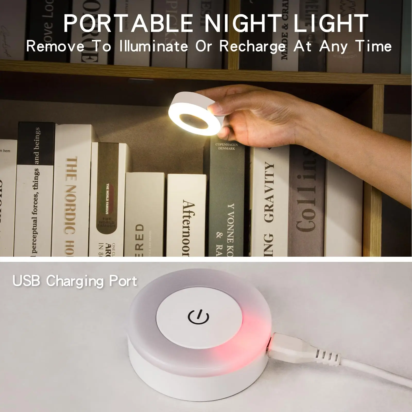 Touch Control LED Push Lights Dimmable Wireless Night Light Rechargeable Battery Operated Puck Lights for Closet Kitchen Cabinet