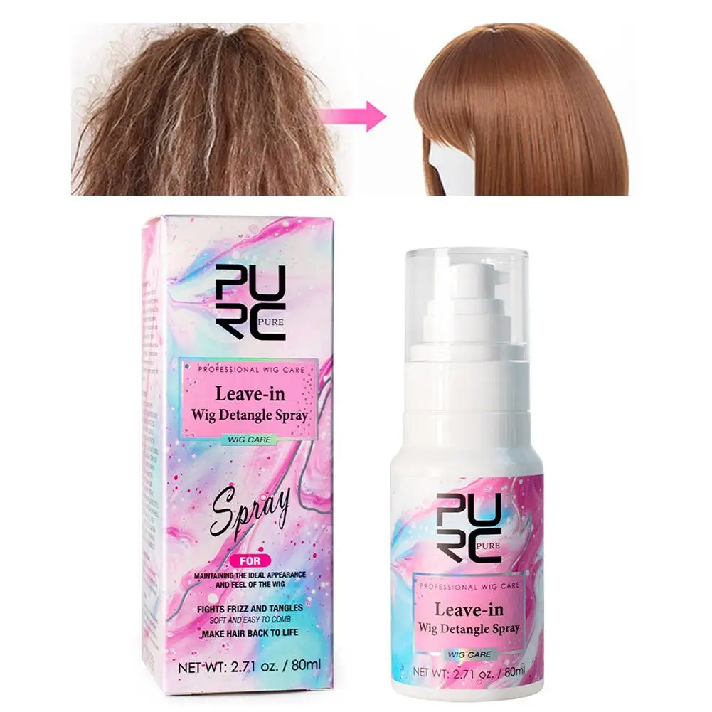 

80ML Leave-In Wig Detangle Spray Coconut Oil Anti-Static Heat Protectant For Human/Synthetic Hair Smoothing Softness Anti-F C0B1