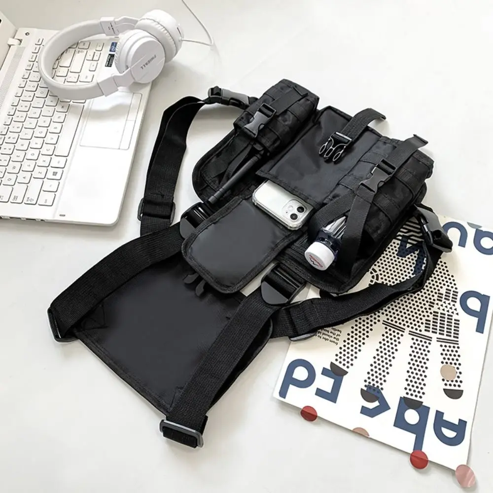 Oxford Cloth Molle Chest Bag Reflective Streetwear Molle Shoulder Vest Bag Large Capacity with Adjustable Straps