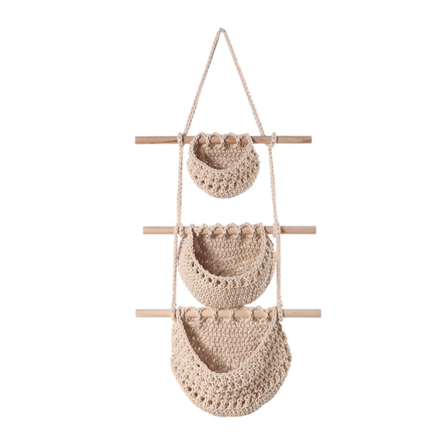 Hanging Fruit Macrame Baskets Storage Wall Woven Vegetable Tier Rope Three Produce Holder 3 Organizer Organizing