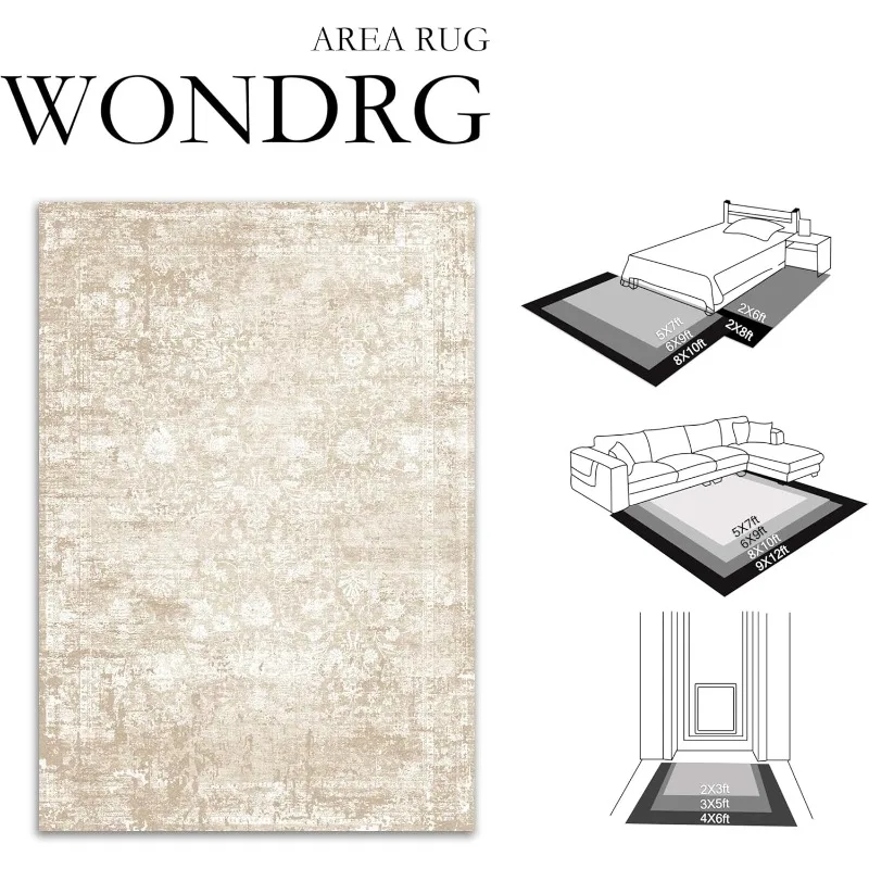 Runner Rug Beige Modren Neutral Hallway Kitchen Farmhuose Area Rug Bedroom Side Indoor Carpet Non Slip Low Pile Sof