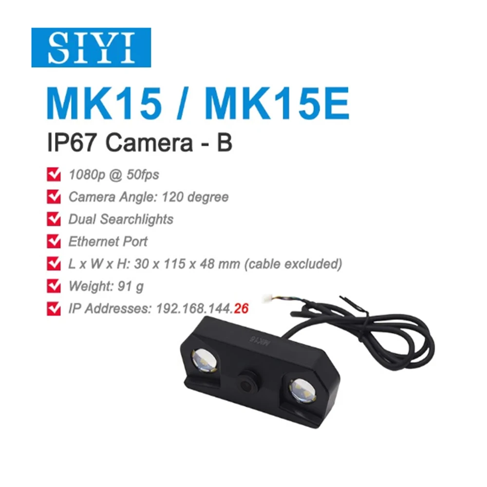 SIYI MK15 IP67 Camera Waterproof FPV Camera 720 30fps Fixed Focus Ethernet Port IP Camera with Dual Searchlights