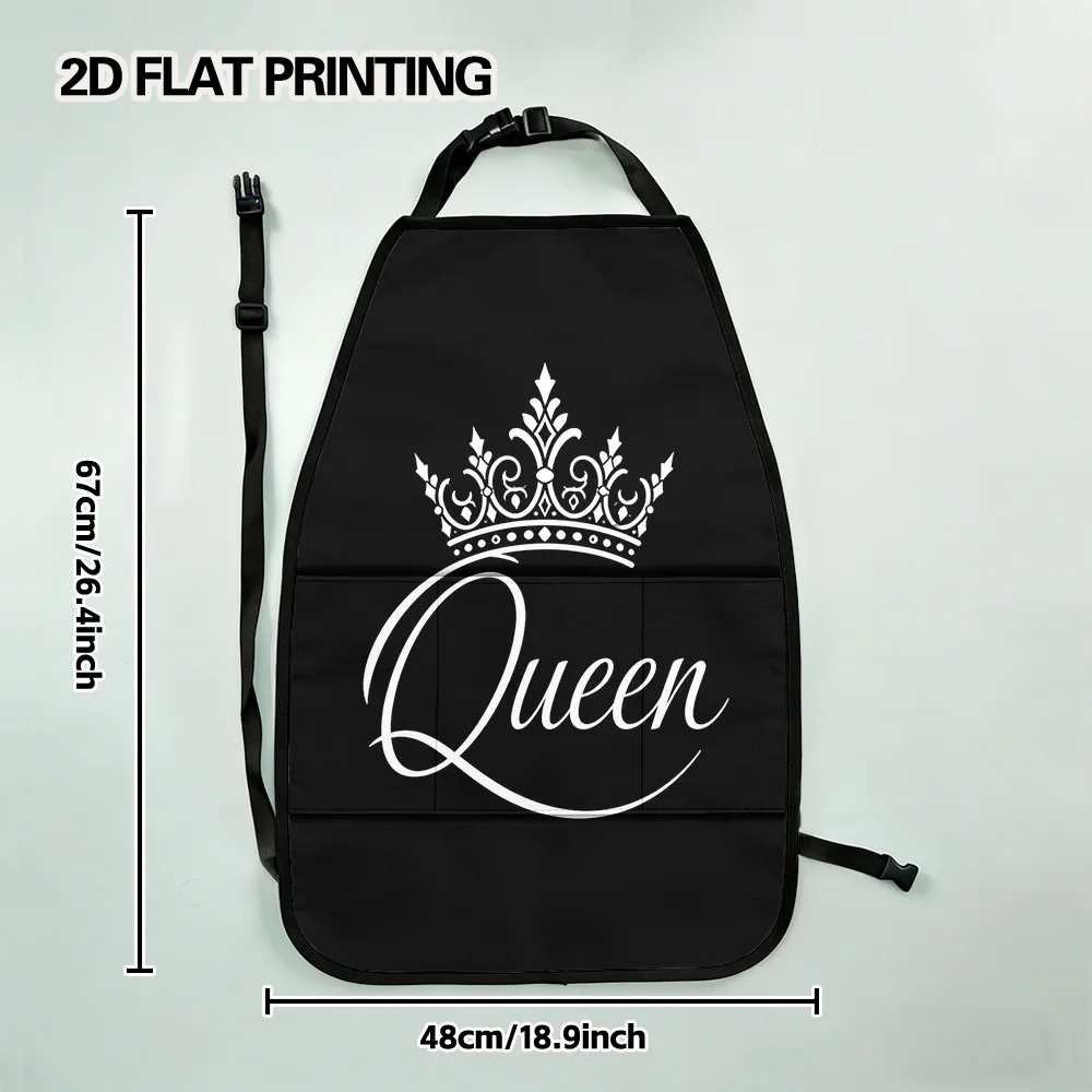 2D Flat Printing, Stylish Interior Accent, 2pcs Queen Crown Car Back Seat Organizer Decorative Print, Foldable And Practical, Su