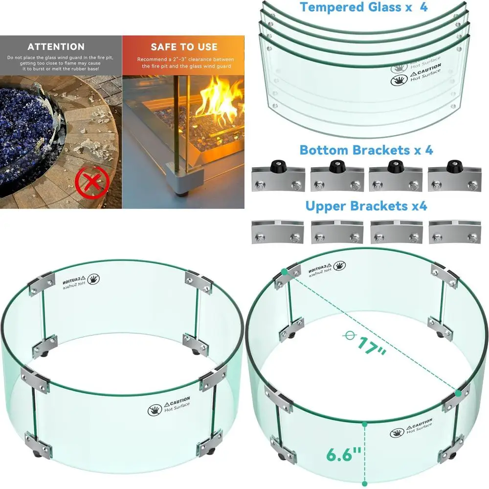 

Прозрачная ветрозащита из закаленного стекла для 17-крылых костра, пламенный экран для столов с пропаном/натуральным газом