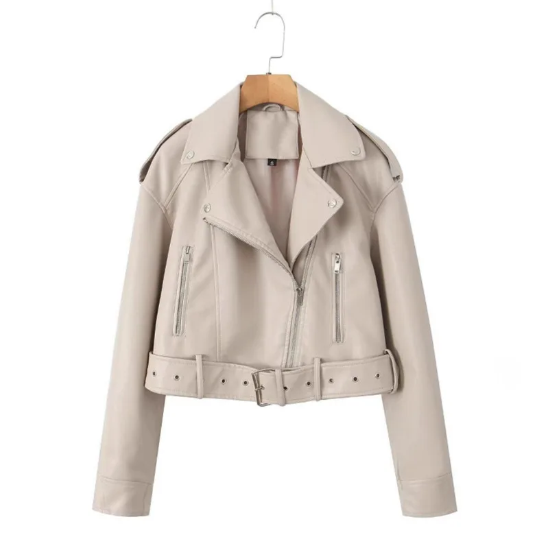 Women's 2026 New Clothes Women's Retro Motorcycle Leather Jacket Short Belt Imitation Leather Pilot Jacket Coat