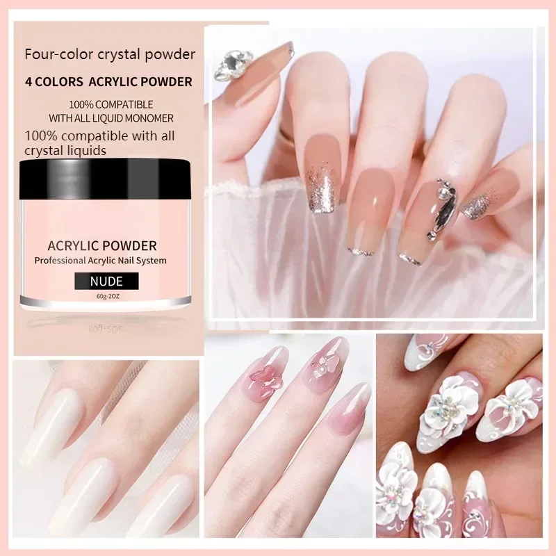 Pó acrílico profissional para unhas, transparente/nues/rosa, ultrafino para arte em unhas acrílicas, ponta 3d, escultura, extensão de unhas francesas, gel