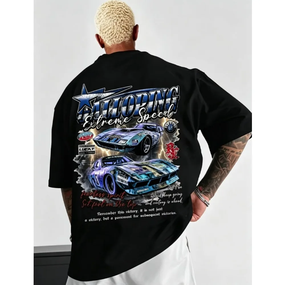 2026 New Men Women Galloping Extreme Speed Graphic T-shirt, Retro Racing Car Print Crew Neck Short Sleeve Top,