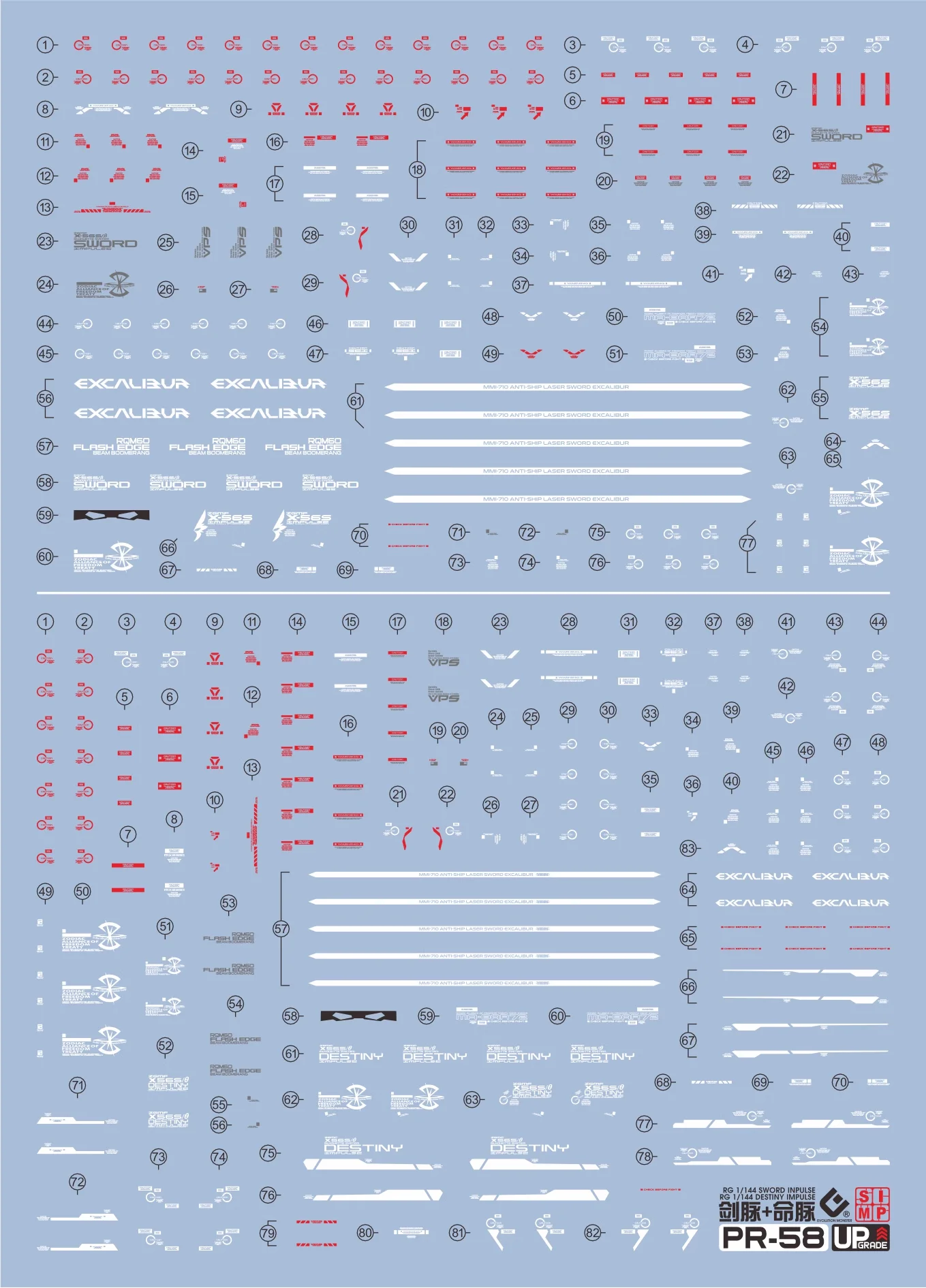 EVO PR-58 Water Slide Decals For RG 1/144 Sword Destiny Impulse Assembly Model DIY Upgrade Accessories