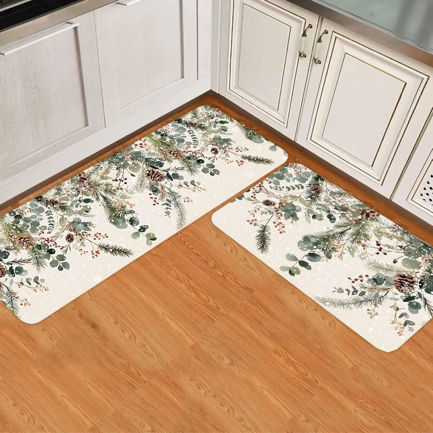 Christmas Tree Berry Eucalyptus Kitchen Mat Winter Snowflake Entrance Non-slip Door Mat Balcony Hallway Rug Christmas Decoration