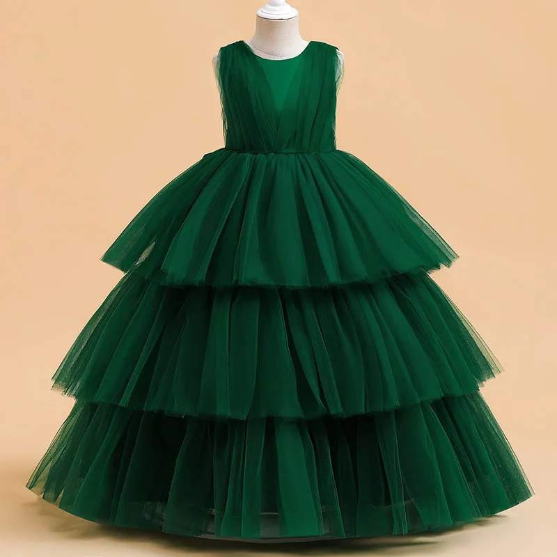 

Children Elegant Halloween Princess Dresses For Girls Sleeveless Solid Ankle-Length Christmas Costume Bridesmaid Clothing 5-14 Y