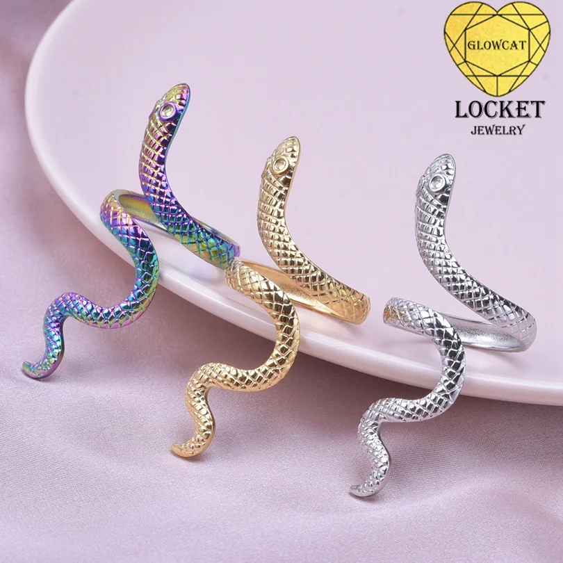 1/3Pcs Stainless Steel Exaggerated Snake Open Finger Rings For Women Men Personality Animal Aesthetic Punk Anillos Homme Jewelry