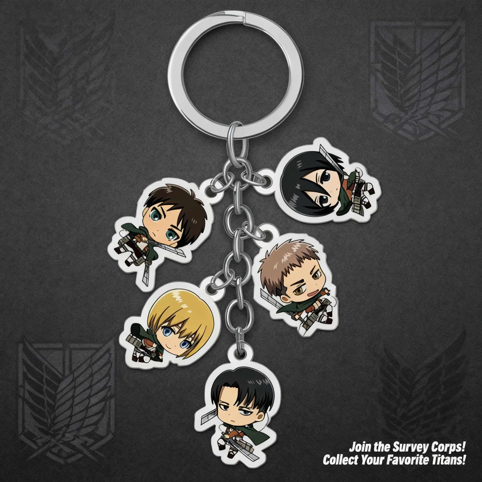 

Attack on Titan Anime Acrylic Double Sided Transparent Keychain Set of 5 Pendant Hanging Accessories for Fans Collection Gift