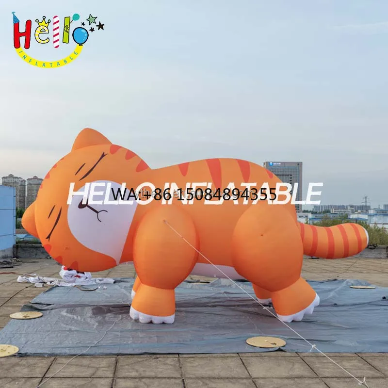 Giant Inflatable Sleeping Cat Model Cute Orange Tabby Animal Mascot  for Shopping Mall and Store Decoration