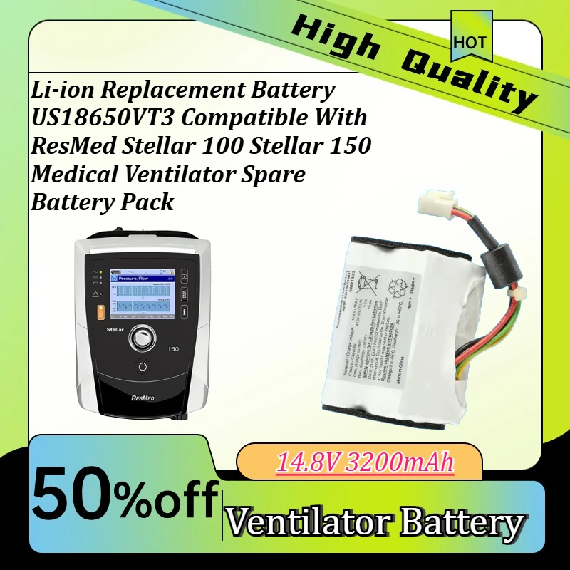 Li-ion Replacement Battery US18650VT3 Compatible With ResMed Stellar 100 Stellar 150 Medical Ventilator Spare Battery Pack