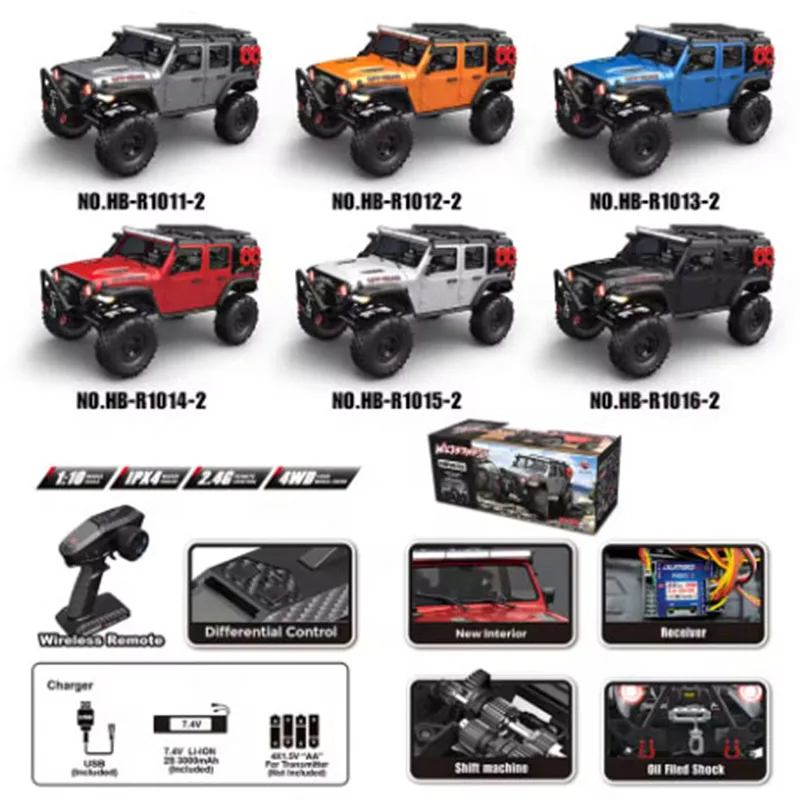 New 1/10 HB RTR R1011 Remote Control Vehicle 2.4G Full Proportional Rock Crawler LED Light 4WD Off-Road Climbing Car Toys Gifts