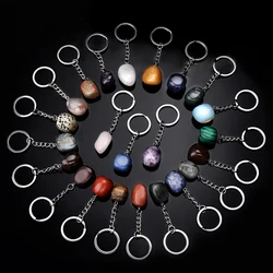 1pc natrual crystal stone gemstone agate irregularity Rolling Stones stainless steel keychain for women and men