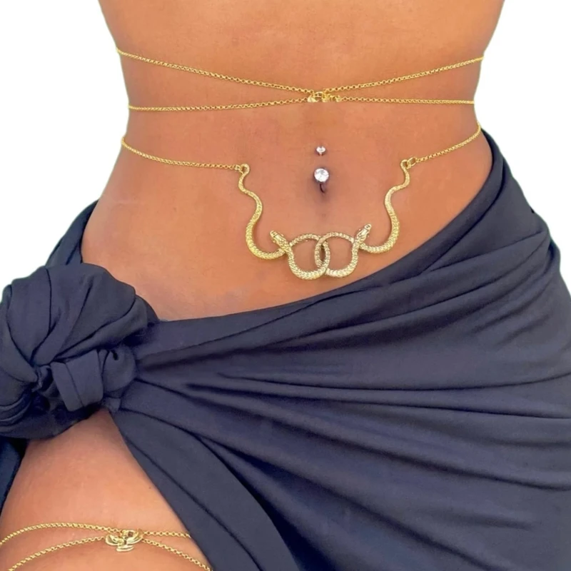 F42F Cool Belly Chain Adjust Body Chain Elegant Snake Waist Chain Party Supply