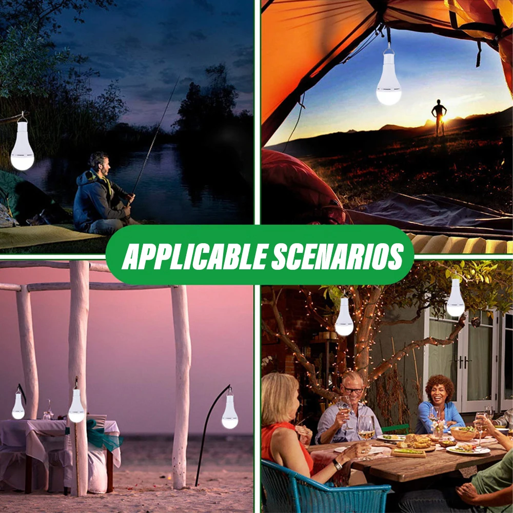 LED Light Solar Lamp Bulb Outdoor Waterproof Portable Solar Garden Hanging Light Hiking Fishing Emergency Lights