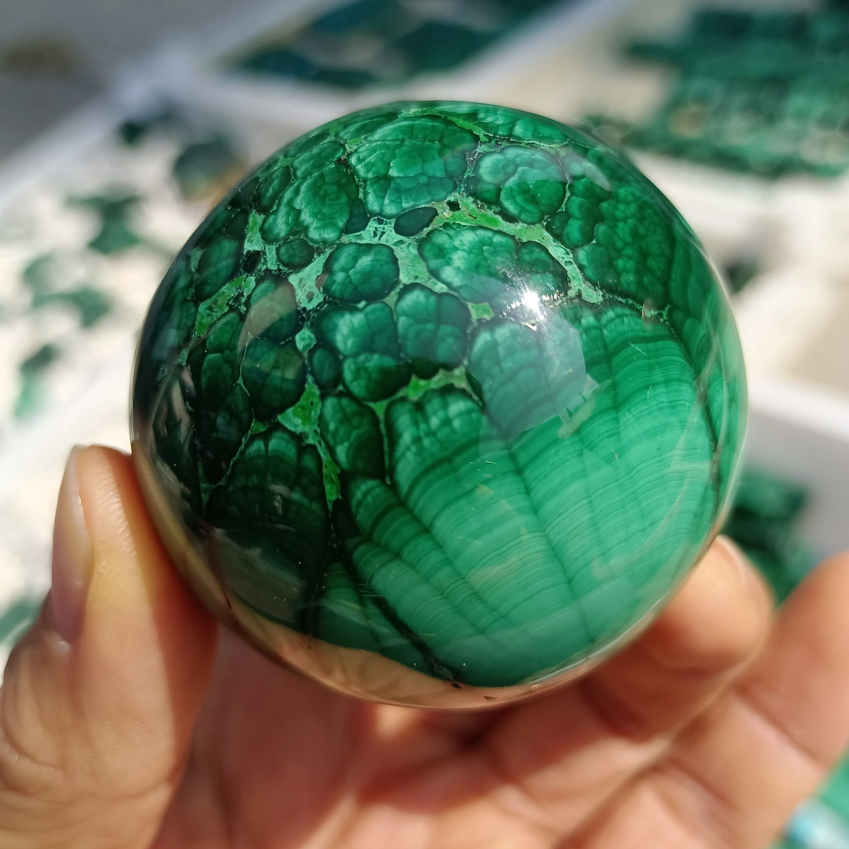 Natural Green Malachite Ball, Quartz Crystal Ore Ball, Mineral Reiki Healing, Wealth, Energy Crystal Ball