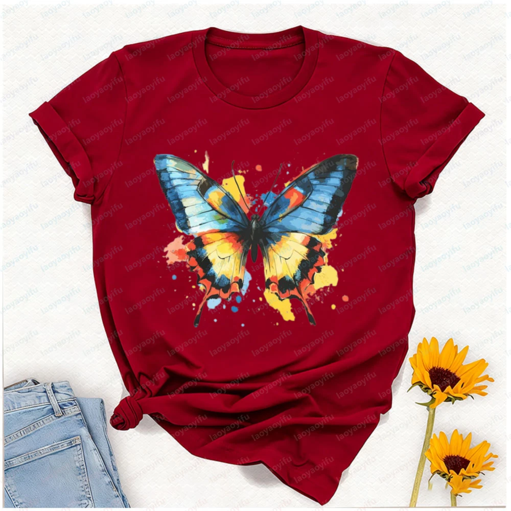 

Watercolor Butterfly T-Shirt Colorful Wings Top Insect Lover Shirt Spring Vibe T-shirt Vintage Vintage Clothes Gothic Y2k Tops