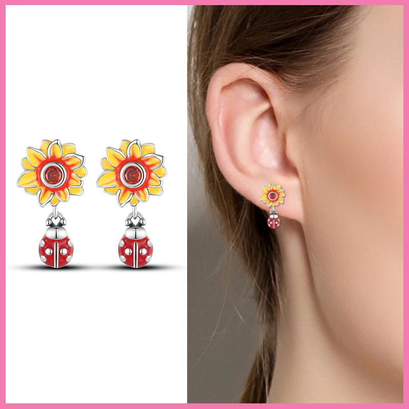 100% 925 Sterling Silver Earrings For Women Sunflower Sparkling Zicron Flower Earrings Boucles Doreilles Femme Tendance 2023