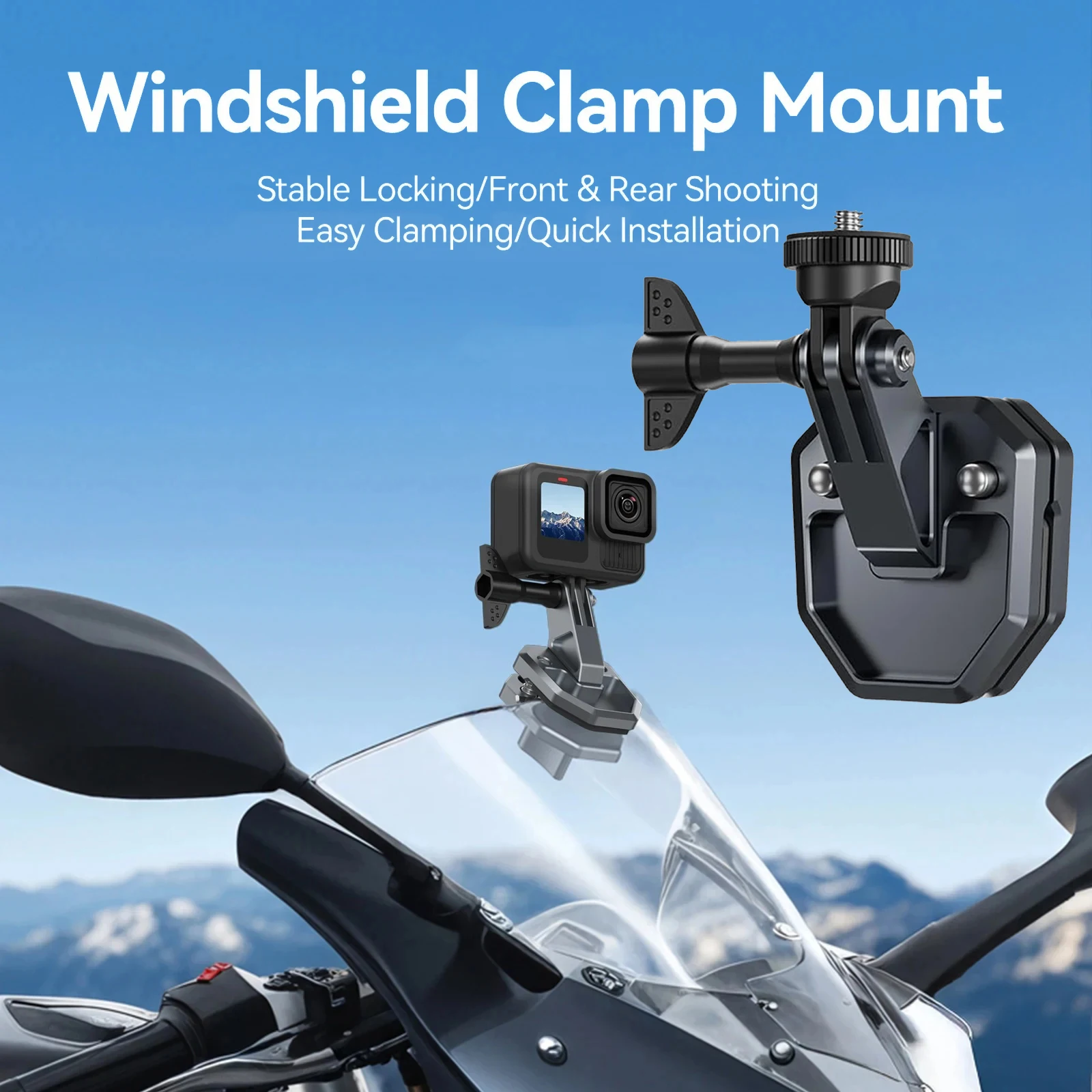 

TELESIN Motorcycle Windshield Clip Camera Mount Motorbike Windscreen Clamp for GoPro 13 12 11 10 9 8 7 DJI Osmo 360 Action 5 Pro