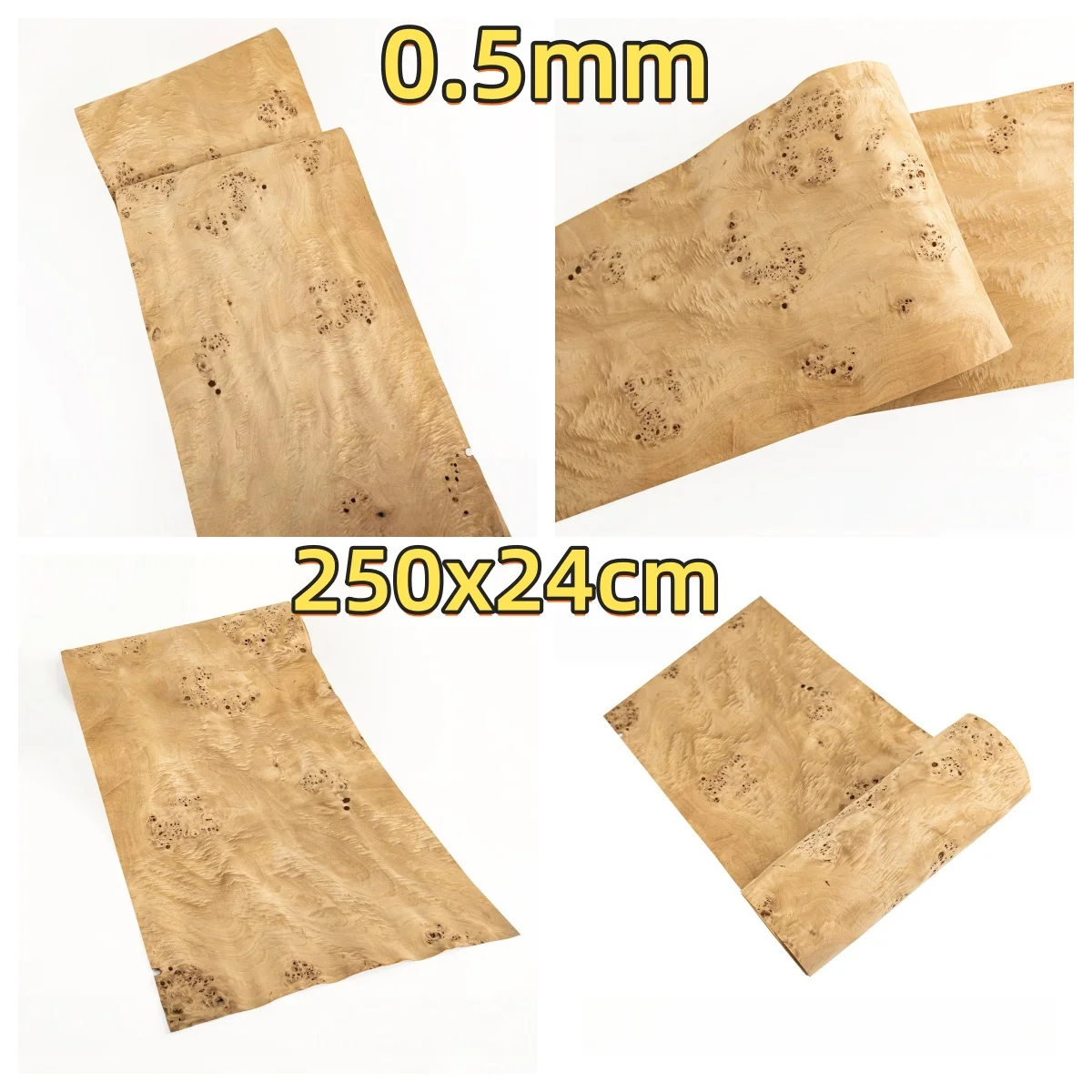 Natural Poplar Burl Veneer, 0.5mm, 250x24cm, For Album, Automotive Interior & Furniture Refinishing.
