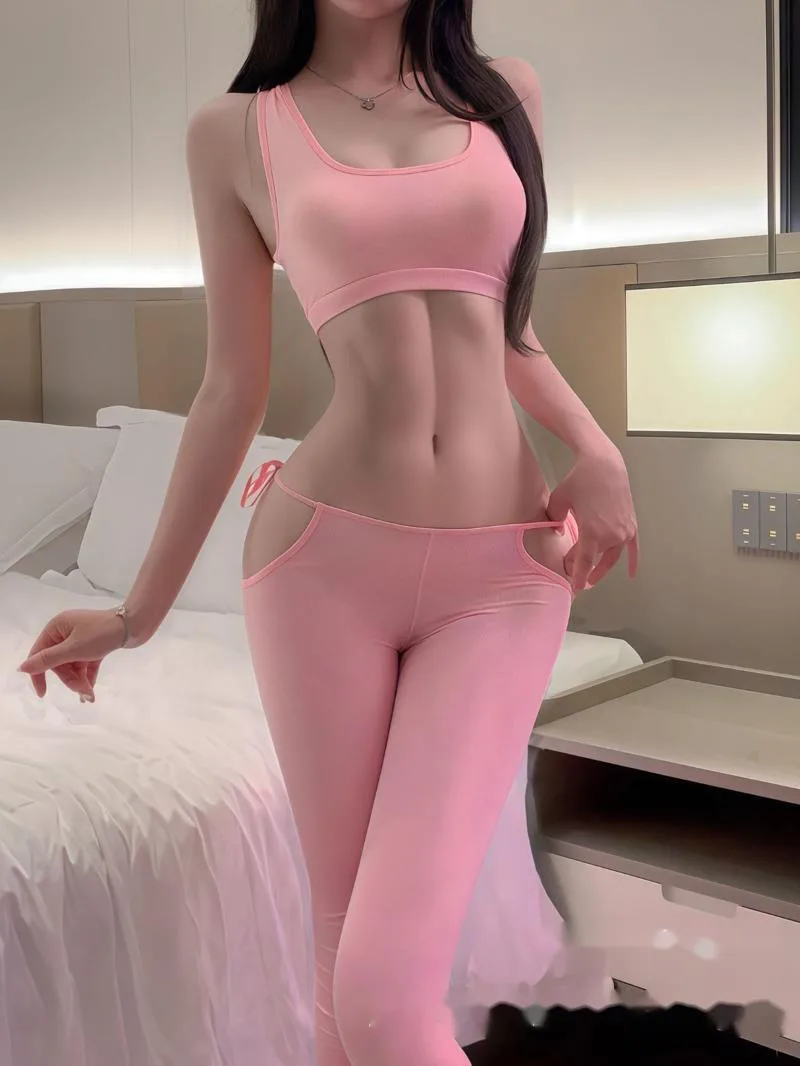 

Sexy Tight-Fitting Sharkskin Yoga Pants Set High-Waist Underwear Women's Bottoming Pants Smooth Silk Belted Cuffed Leggings MZLE