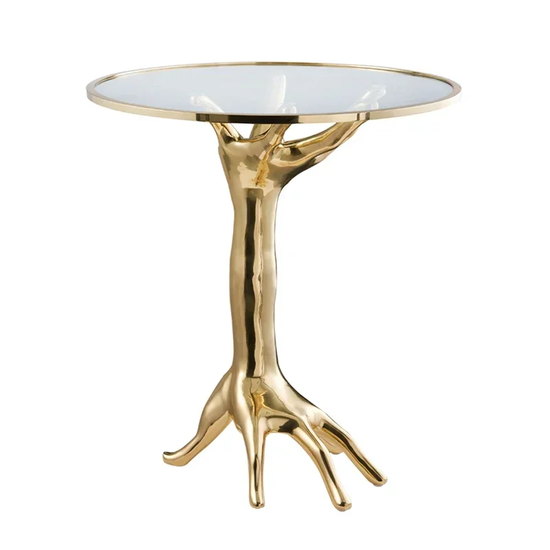 Modern Creative Art Sculpture Corner Table Brass Palm Tea Table Side Table Hotel Personality Sofa Decoration Display