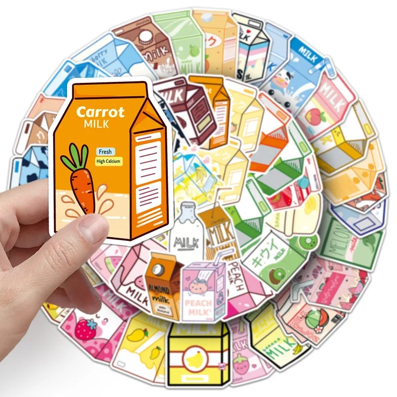 50pcs Milk Graffiti Cute Cartoon Drink Decor Stickers for Phone Case, Luggage and Water Bottle view 5