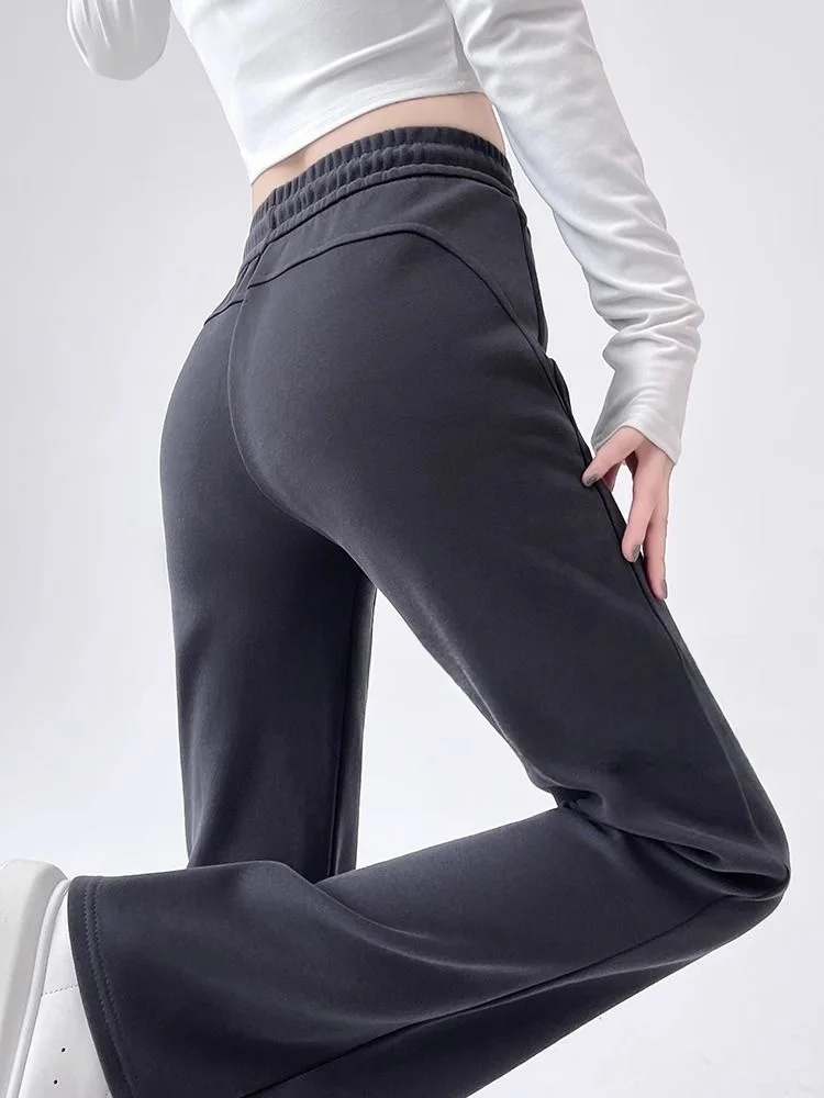 

Женские брюки-клеш больших размеров с высокой талией, повседневные спортивные брюки, модные, стройнящие, универсальные, струящиеся, из ткани с эффектом драпировки, 300 Pou