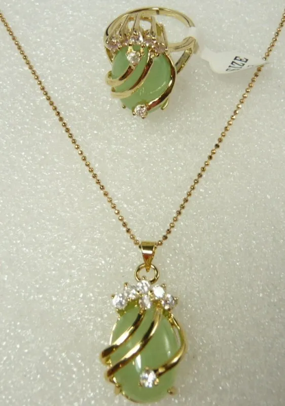 

hot sell new - fine green jade CZ pendant ring #6,7,8,9 set