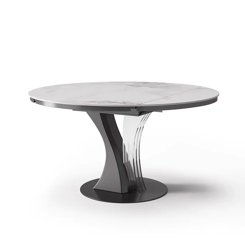 

Modern simple and multi-functional telescopic rock slab dining table light luxury stainless steel