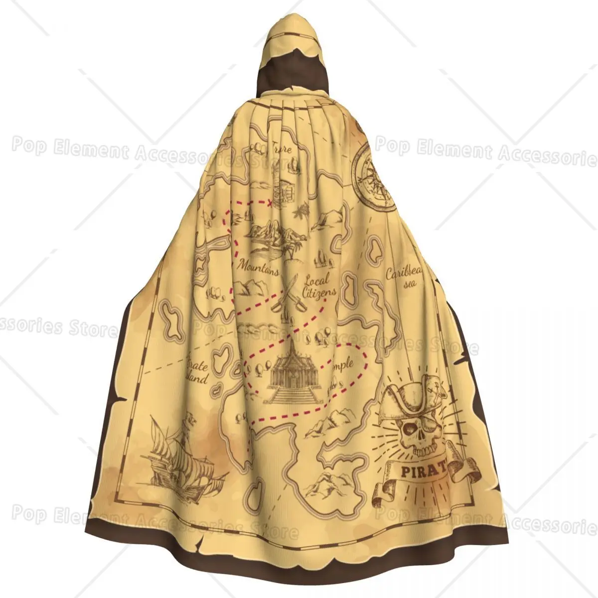 Costume Pirate Treasure Island Map Hooded Cloak Unisex Cloak with Hood Cloak Cosplay