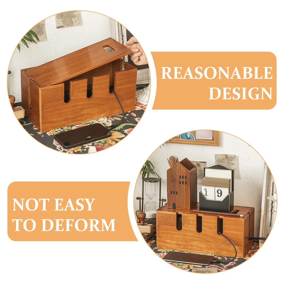 Solid Wood Cable Management Box Cord Organizer Desk for Home Office Computer Cable Box Organizer Wire Storage Cord Hider