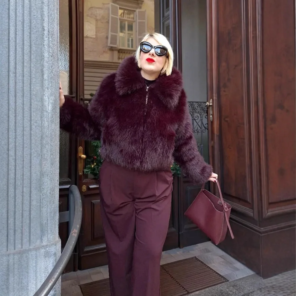 

Модное высококачественное однотонное короткое меховое пальто с лацканами и длинными рукавами, женское осенне-зимнее новое стильное пальто