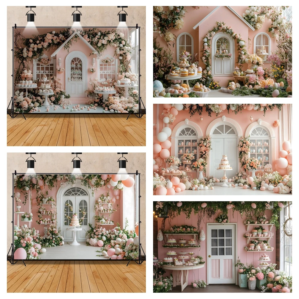 Toile de fond Sweet Shop pour décoration de fête d'anniversaire de fille, fond de photographie, décor de table de gâteau de crème glacée, photocall, salon de dessert