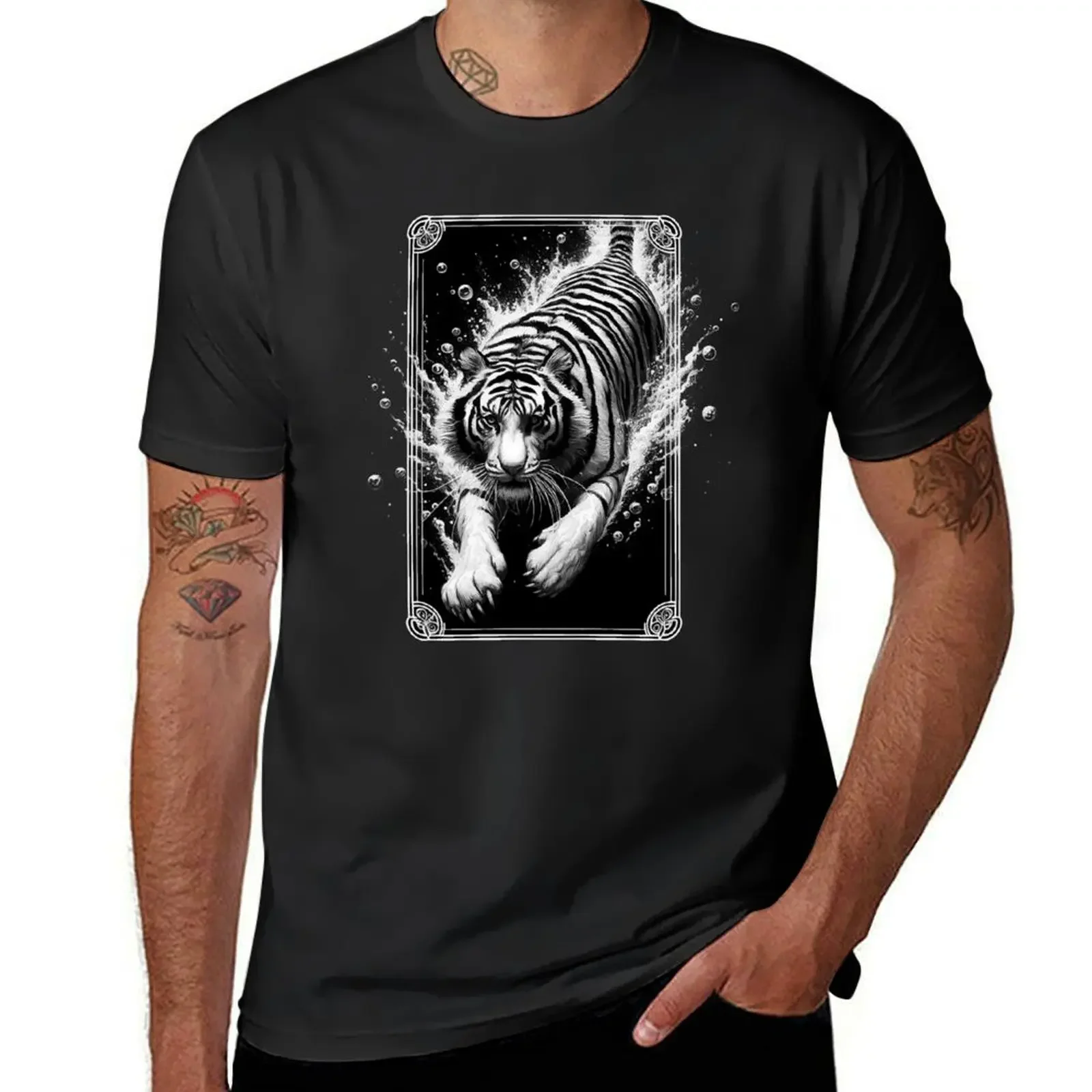 Black And White Monochromatic Tiger Underwater T-Shirt tees new edition kawaii clothes men t shirt