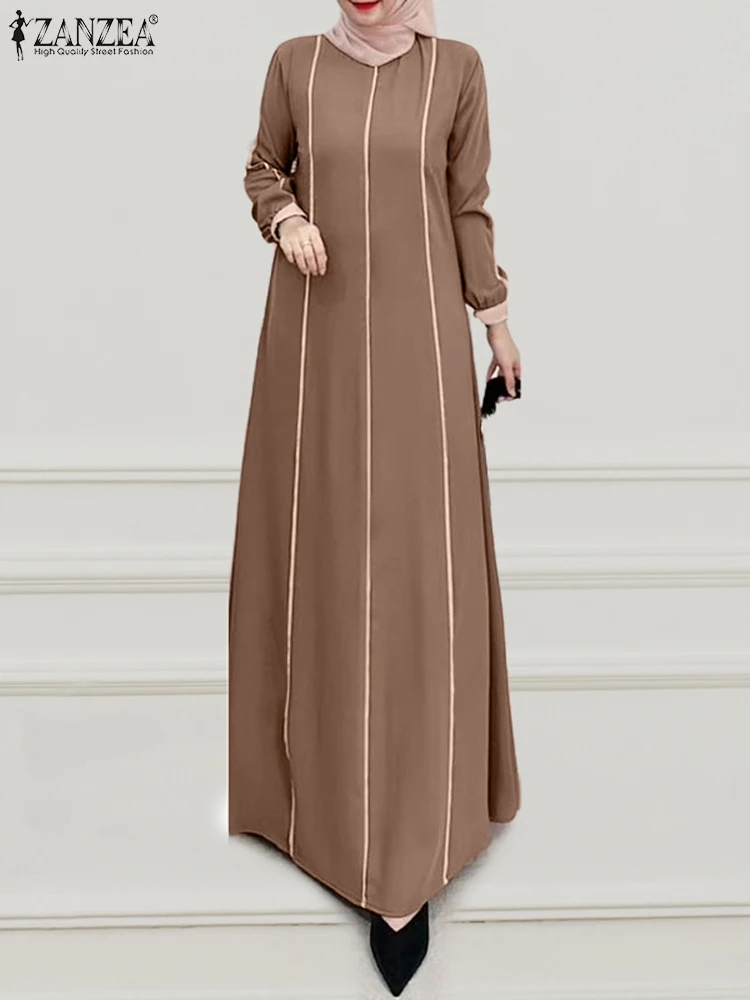 ZANZEA Vintage Women Dubai Turkey Abaya Hijab Muslim Dress Autumn Long Sleeve Kaftan Sundress Islamic Clothing Casual Vestido