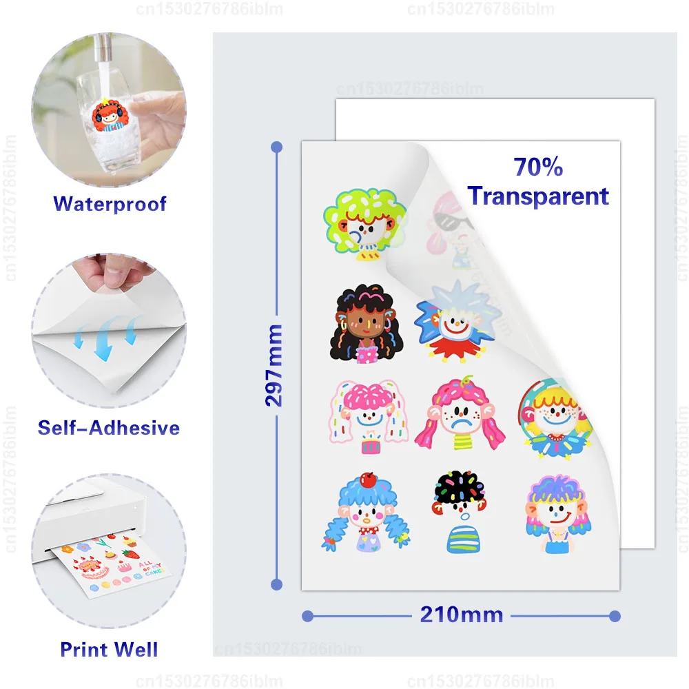 ورق لاصق فينيل شفاف قابل للطباعة ، مقاوم للماء ، ذاتي اللصق ، نسخة بيضاء لامعة ، جميع طابعة نافثة للحبر ، 10 أوراق ، A4