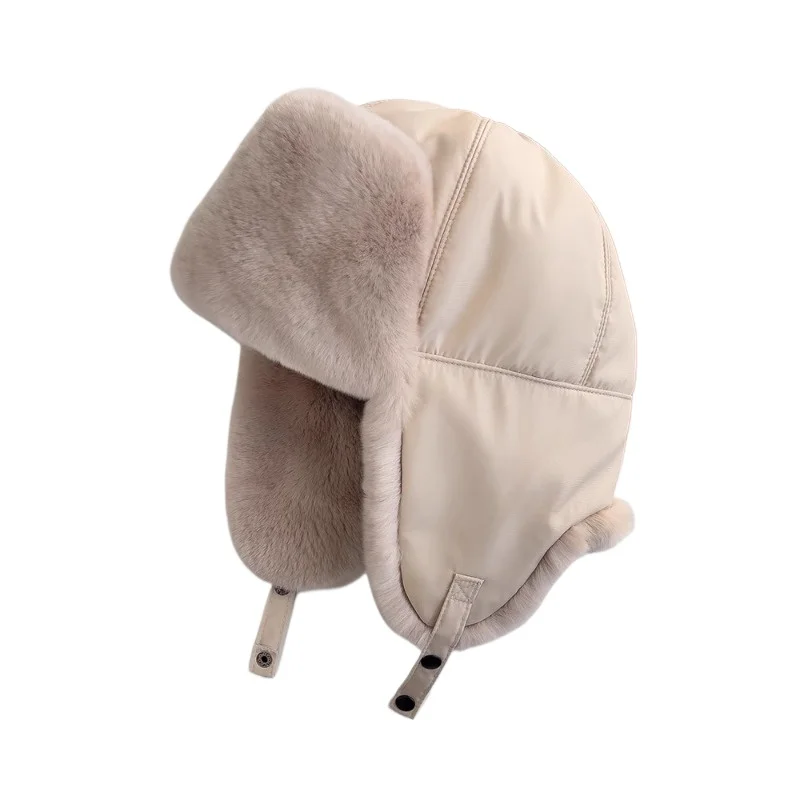 

Универсальная шапка Lei Feng из меха кролика рекс. Женская уличная зимняя дорожная теплая шапка из кроличьего меха. Цельная кожаная шапка для защиты ушей. Настоящие волосы.