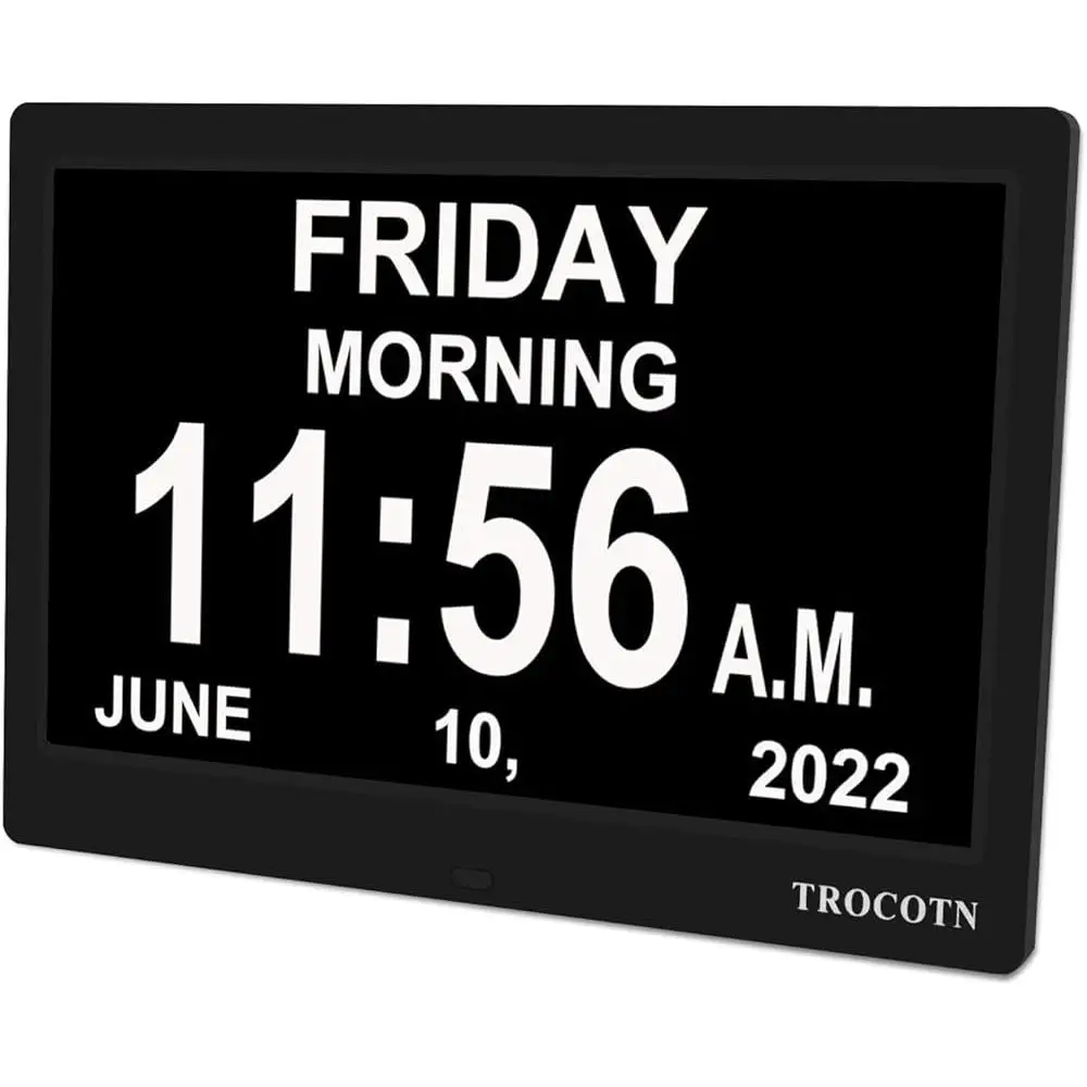 10 Inch Digital Calendar Clock Large Display Alarm Clock Auto DST Easy Read 12 Custom Alarms 5 Color Modes Ideal Seniors