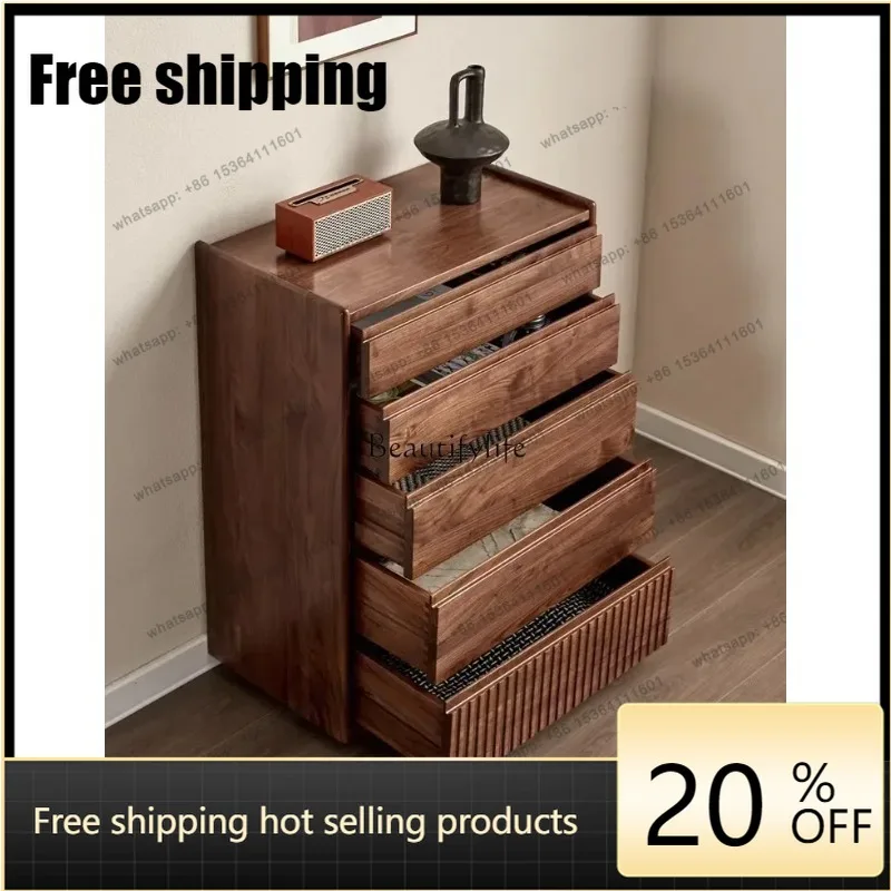 JJ Nordic Japanese black walnut chest of drawers solid wood storage drawer locker