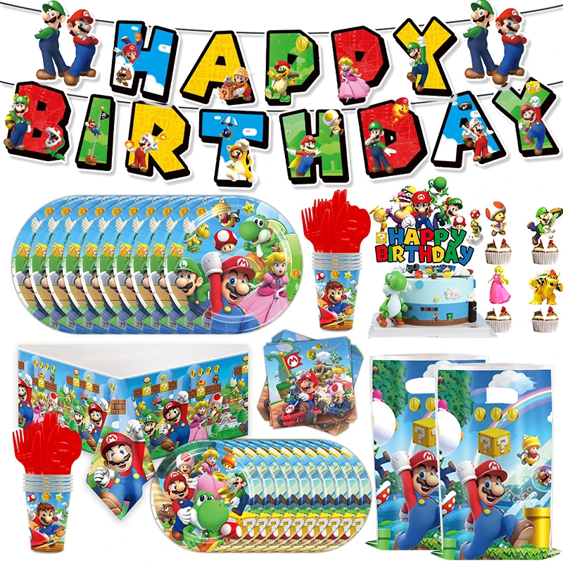 

New Mario Bros Birthday Decoration Balloons Kit Party Supplies Party Tableware Banner Streamer Baby Shower Supplies Gifts