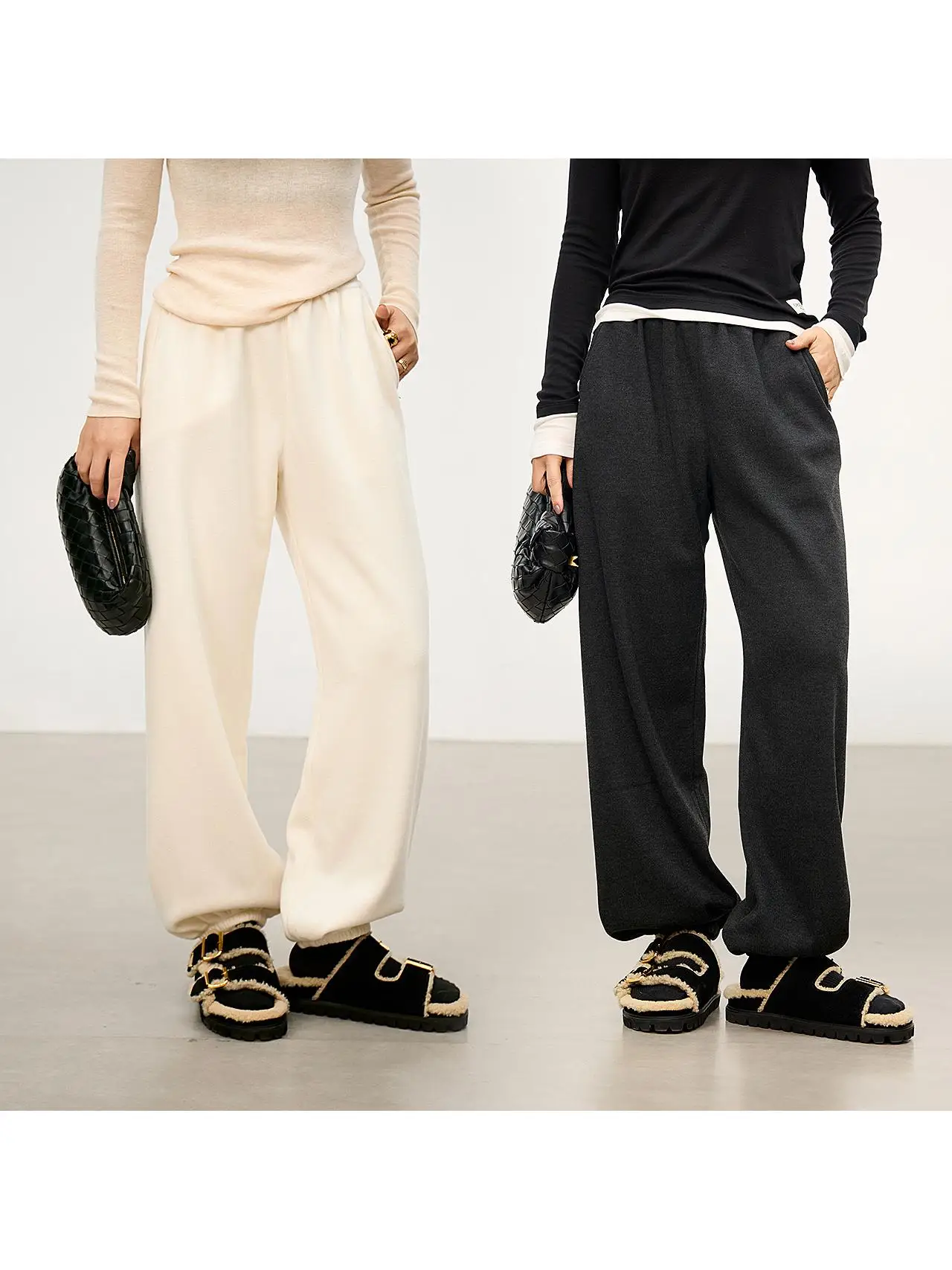 

Comfortable Fce Lined Dstring Waist Pants Women's High Waist Straight Leg Pants Autumn Winter Commute Sle Pure Color