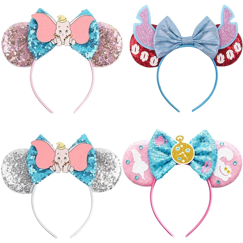 

Disney Dumbo Headbands Kids Birthday Party Headwear Women Little Flying Elephant Ears Hairband Girl Sequins Bow Hair Accessories