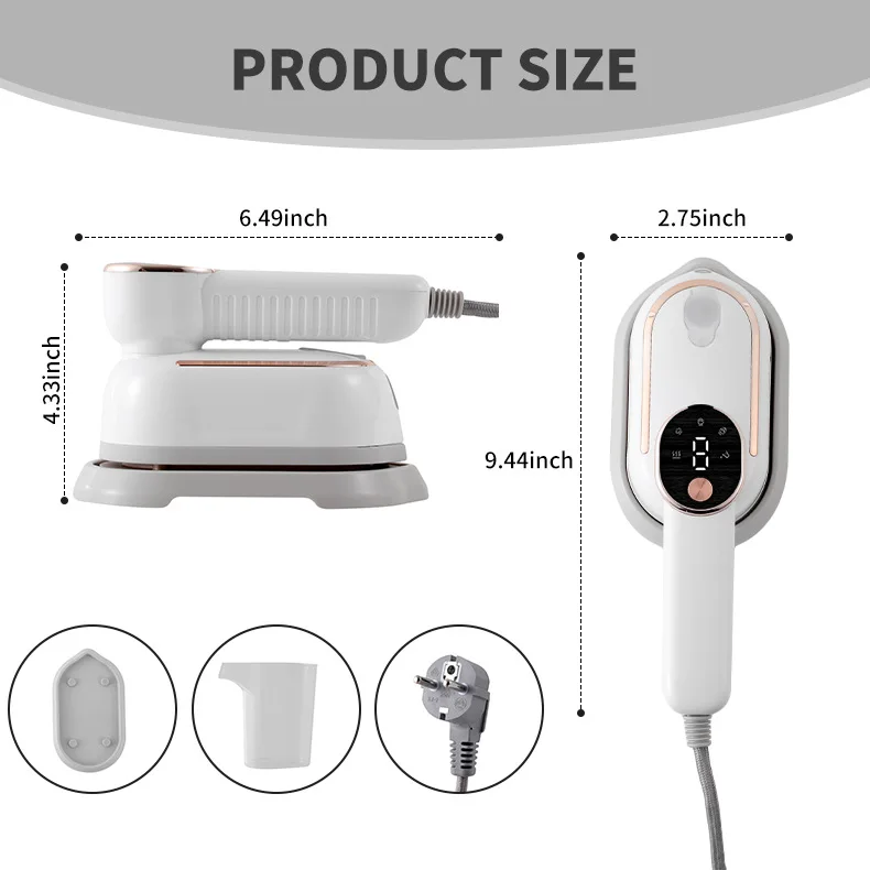 Handheld Steam Iron Foldable Garment Steamer 1200W Power Portable 3 Speed Steamer LCD Display Touch Screen Rotary Electric Iron