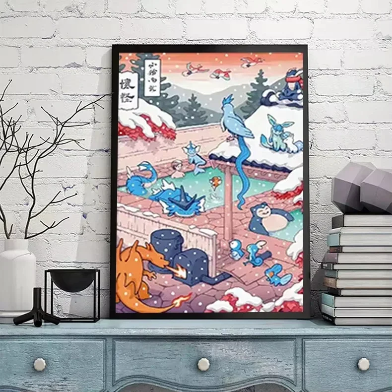 1PC ，Pokemon Van Gogh Starry Sky Anime Figures Pikachu Watercolor Painting Canvas Posters and Prints Wall Art Picture for Liv