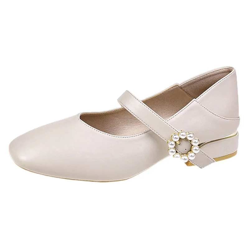 春と秋の新しい女性用ローヒールメリージェーンシューズ、デイリー無地スクエアトゥ、女性用オフィスシングルシューズ、ボンバス・デ・ムヘーレス